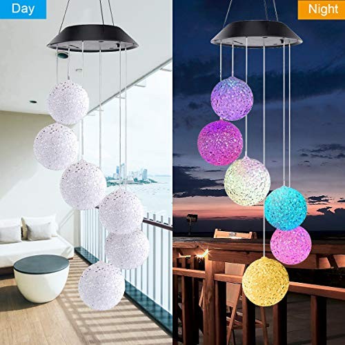 Color Changing LED Light Solar Powered Wind Chime Waterproof Crystal Ball