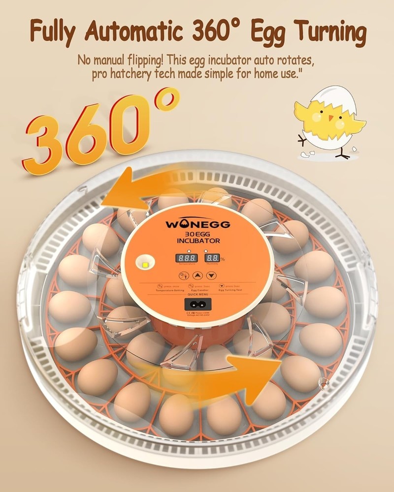 30 Egg Incubator with Humidity Display, Egg Candler, Automatic Egg Turner, for H