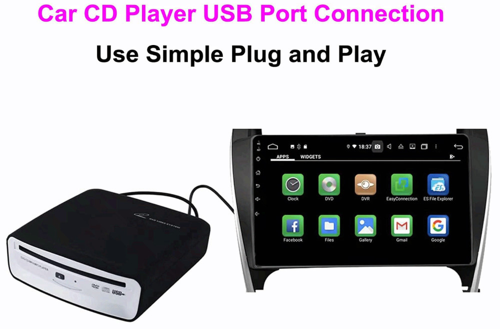 External Car Universal CD Player Machine, Vehicle External USB CD Player for Car