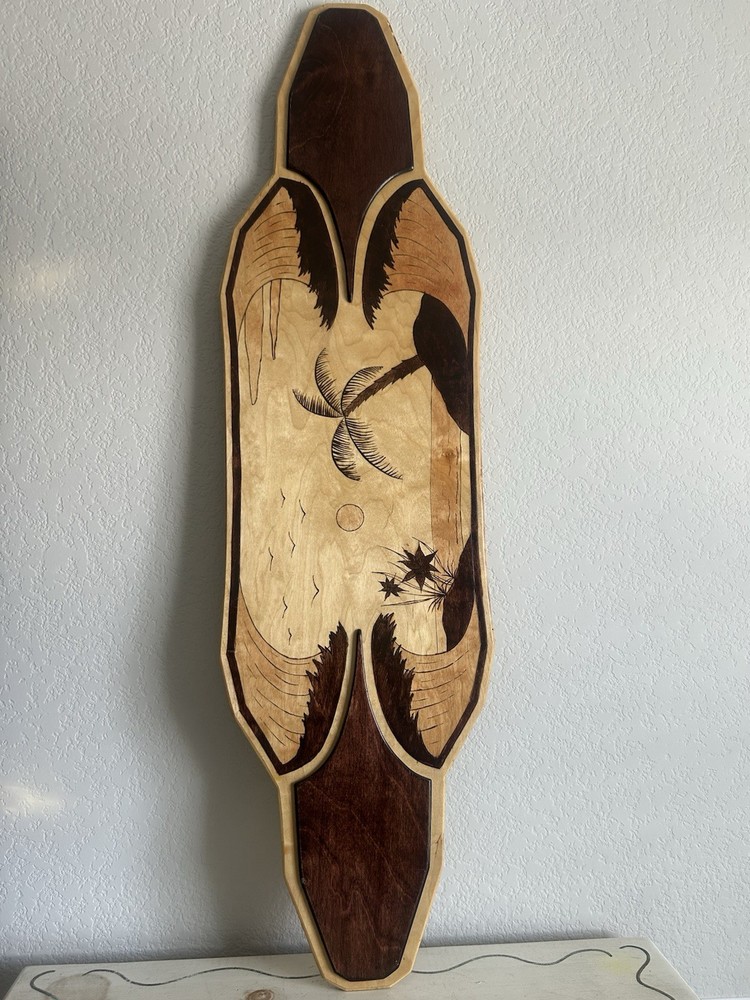 Art Longboard Deck with 'You Know Why' Script and Palm Tree Artwork