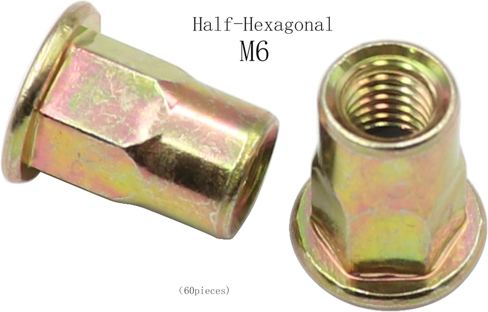 LBY 60Pcs Carbon Steel Rivet Nuts, M6 Thread Insert Nutsert (Half-Hexagonal) Riv
