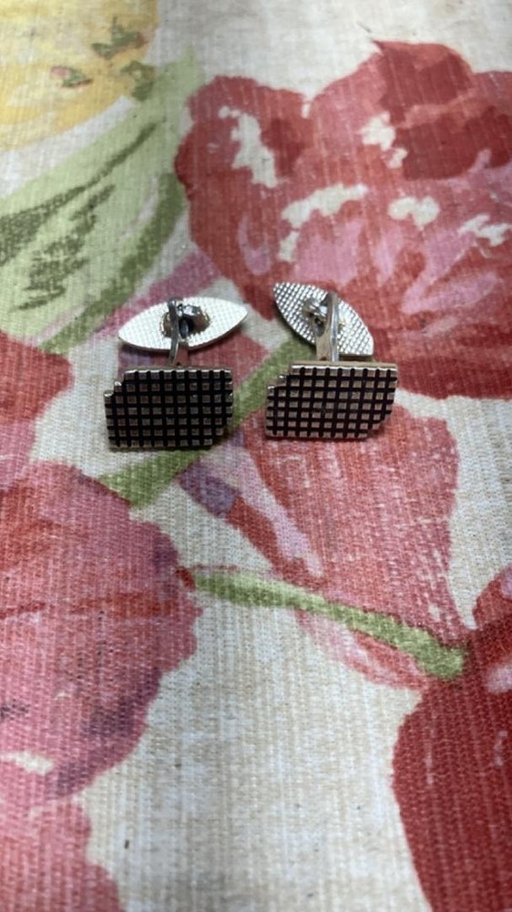 Vintage Silver tone grid patterned cufflinks