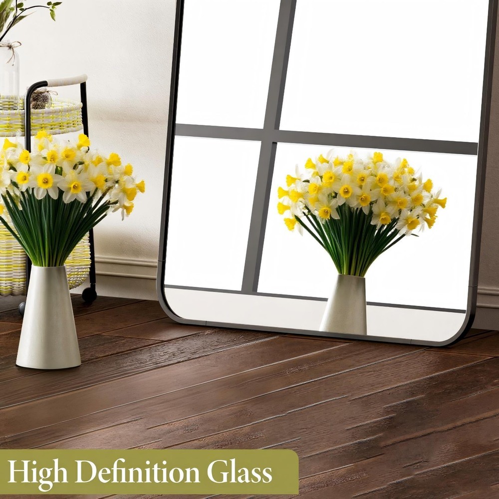 59"x 16" Rectangular Full Length Mirror W/ Round Edge Floor Mirror W/ Aluminum
