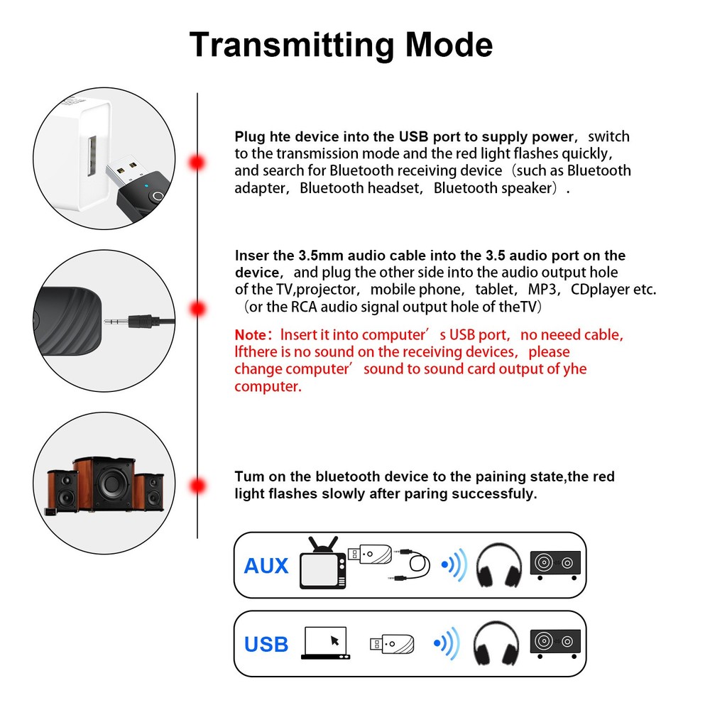 Wireless USB Bluetooth 5.0 Audio Transmitter Receiver Adapter For PC TV Car
