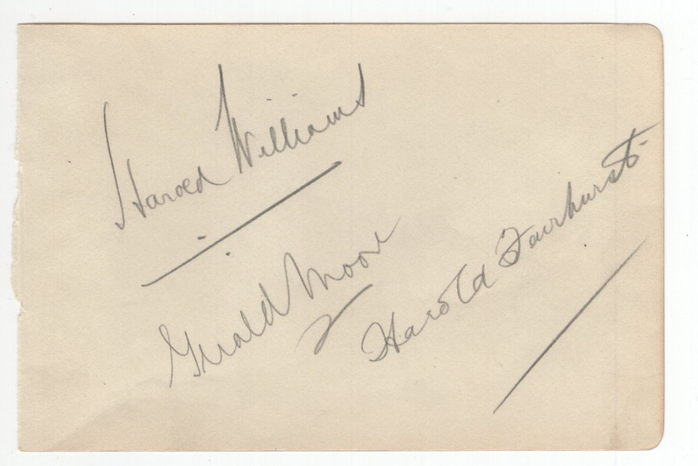 Harold Williams, Gerald Moore, Fairhurst Signed Page 1932 / Autograph Classical