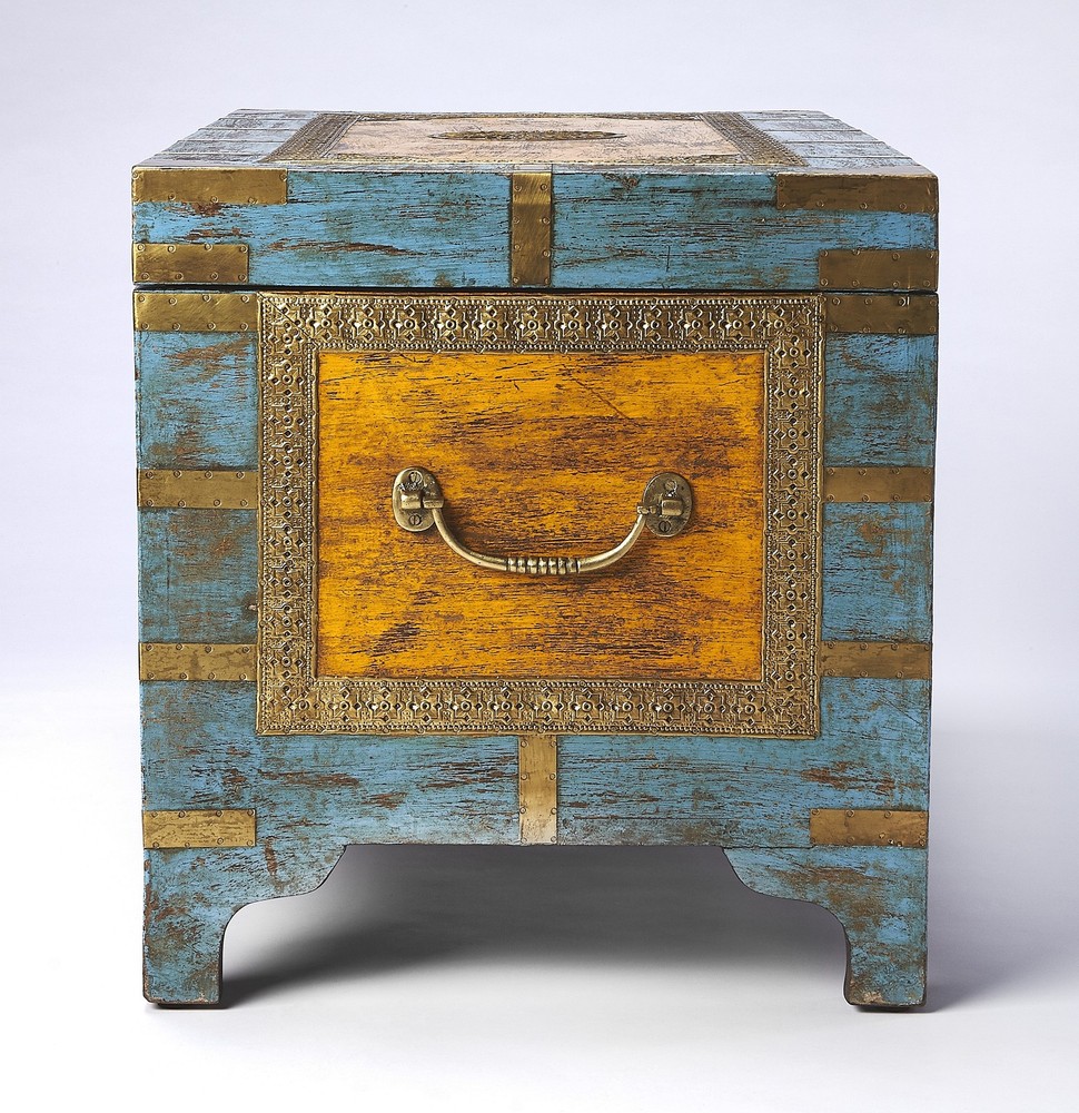Vintage Brass Storage Trunk With Mango Wood