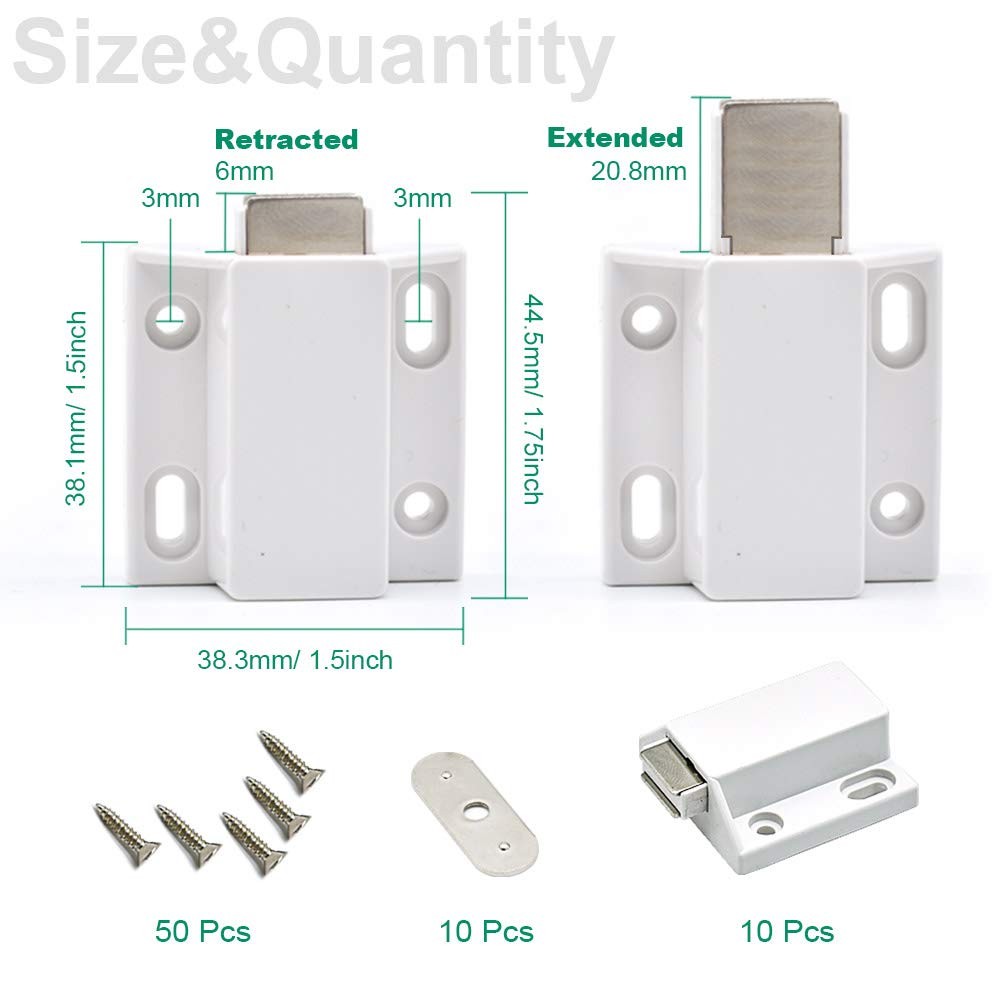 10 Pack Magnetic Push Latch Catch to Open Pressure Touch White