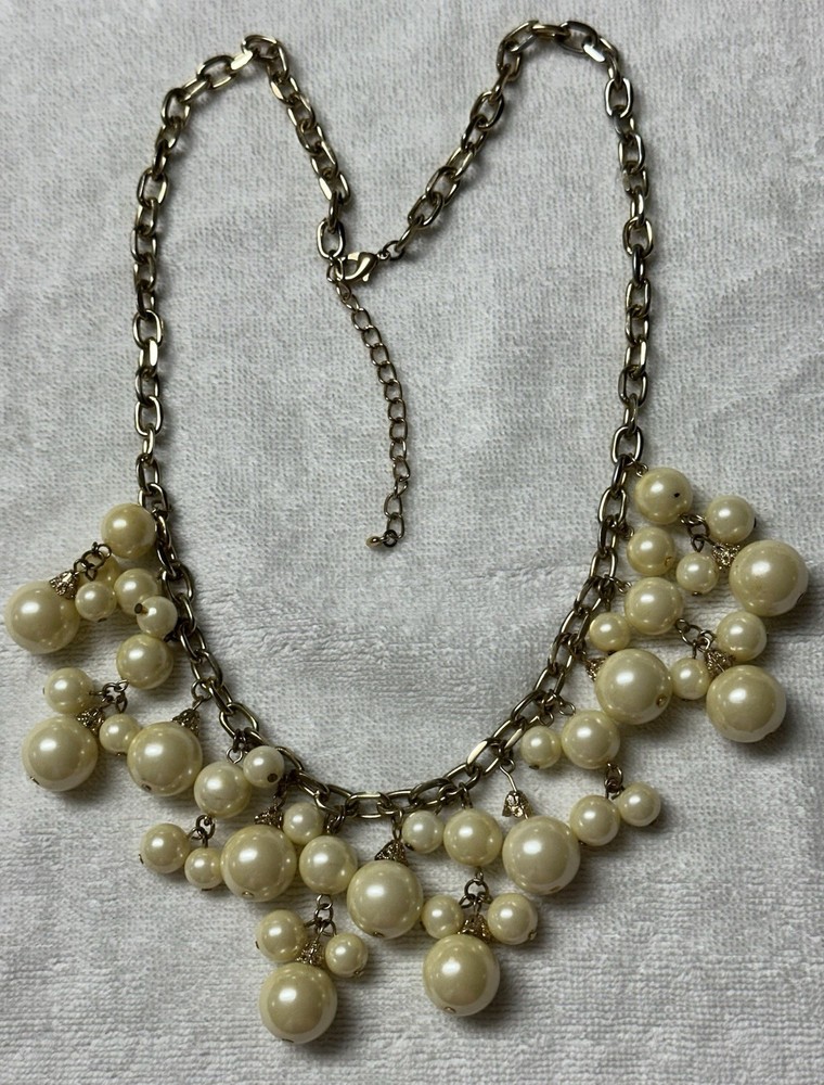 Faux Pearl Bib Dangle Collar Necklace n