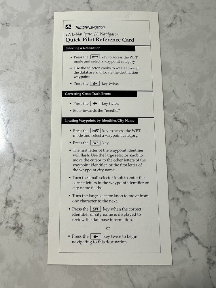 Trimble Navigation TNL-Navigator/A Navigator Quick Pilot Reference Guide