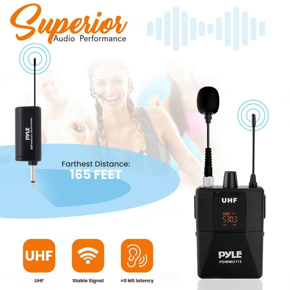 Pyle UHF Wireless Microphone System Kit LED Digital Display Screens PDWMU112
