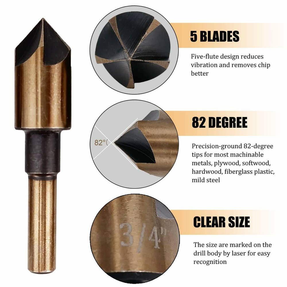 5pcs HSS Industrial Countersink Drill Bit Set Counter Sink Chamfer Angle US Ship