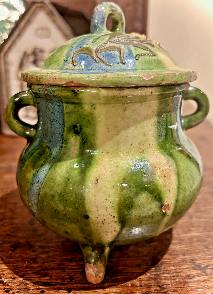 FRENCH ANTIQUE SUGAR JAR POT CERAMIC VESSEL EARTHENWARE POTTERY