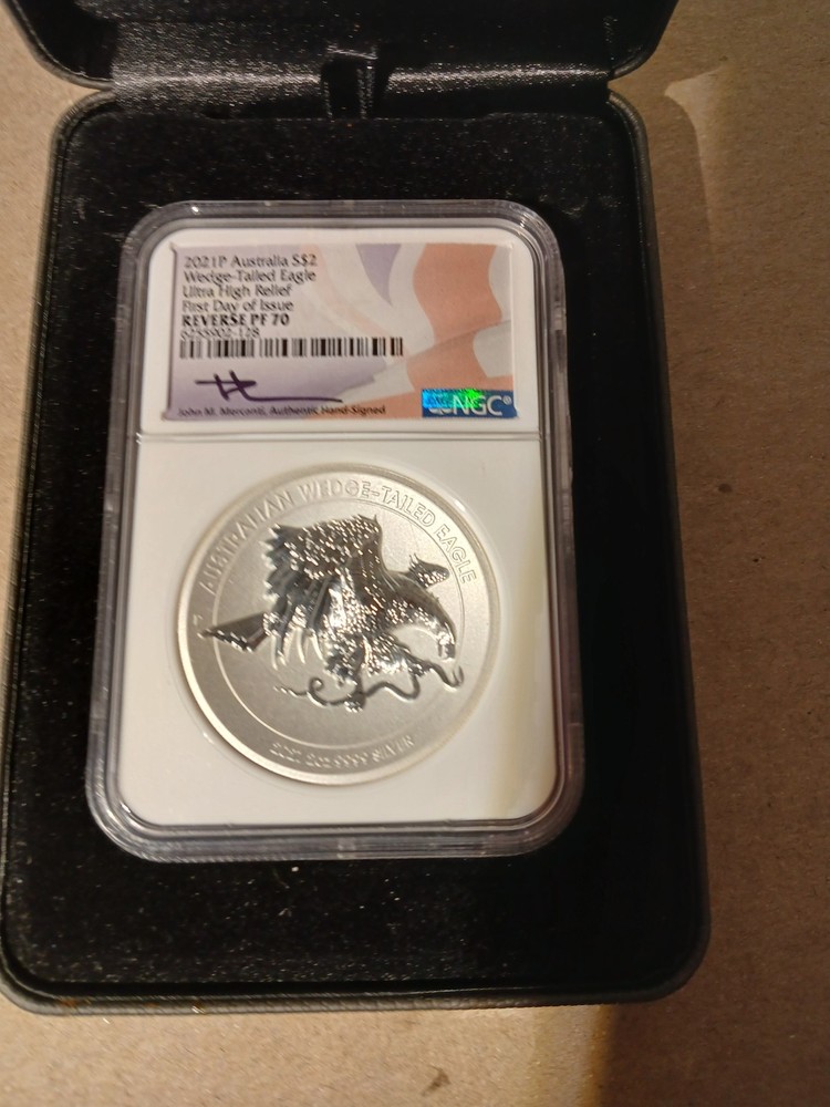 2021 Australia Wedge-Tailed Eagle 2 ounce UH RELIEF First Day Issue Reverse Pf70