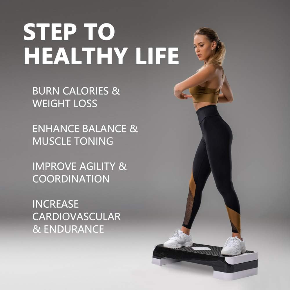 Adjustable Workout Aerobic Stepper, Aerobic Exercise Step Platform with 2 Risers