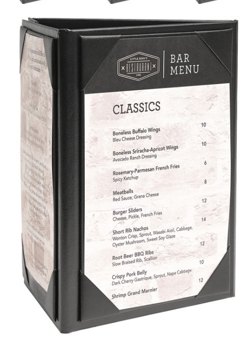 Excello 5"x7" Triple Sided Panel Black Table Tent Menu Sign