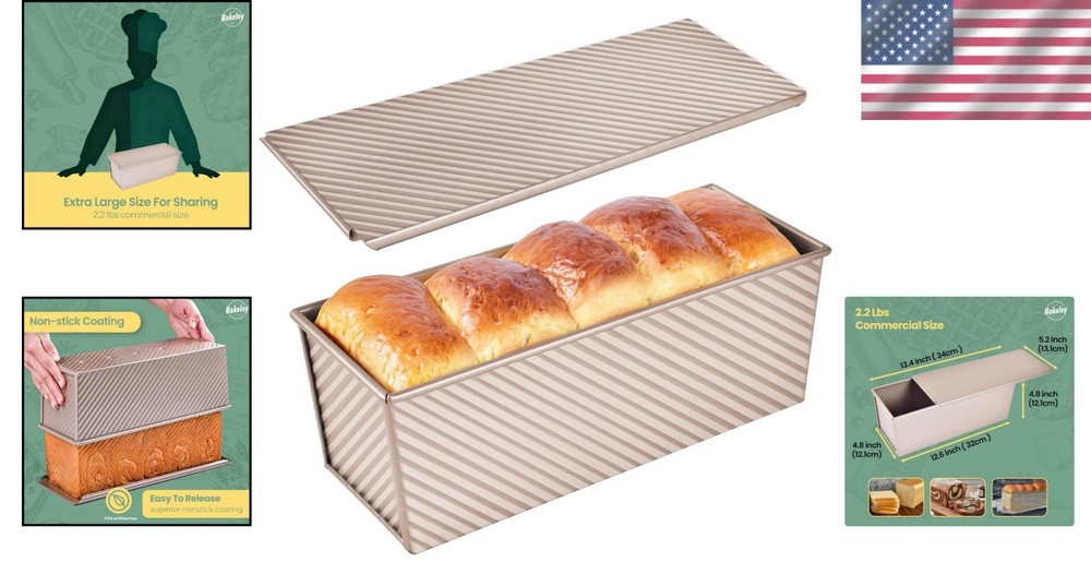 Versatile 2.2Lb Pullman Loaf Pan with Lid - Create Perfect Bread & Cakes
