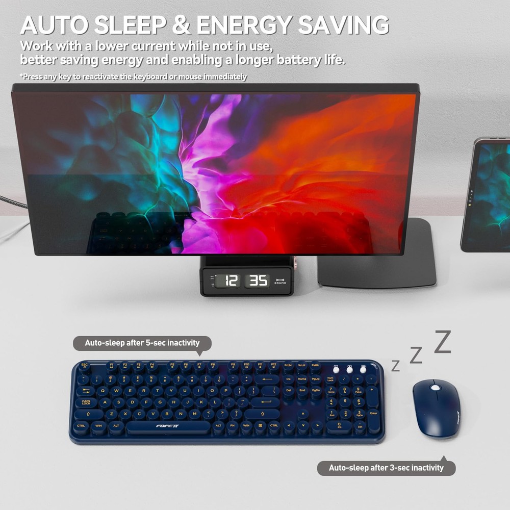 Wireless Keyboard Mouse Combo Switch Button 2.4GHz Cordless Typewriter Blue