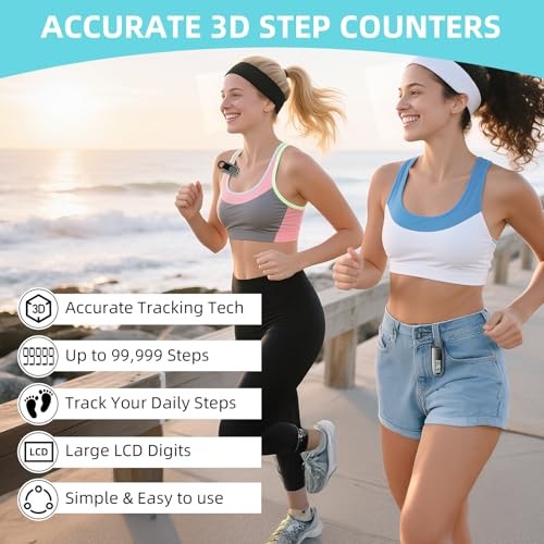 3D Pedometer, Digital Step Counter with LCD Display, Black and Silver black