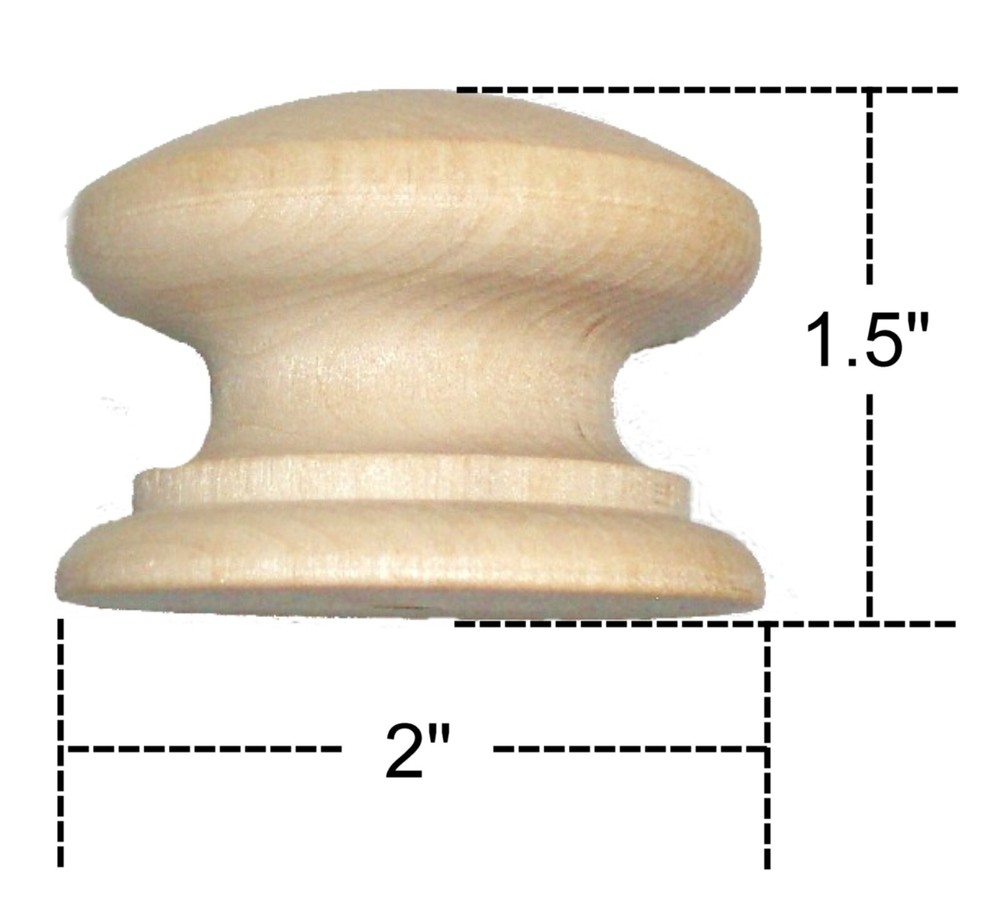 2" - British Knob Wood Cabinet Pulls / Drawer Knobs with screw