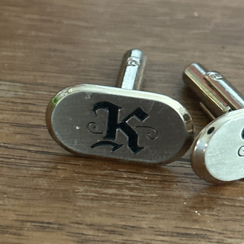 Vtg Gothic Script Style Letter "K" Initial Cufflinks