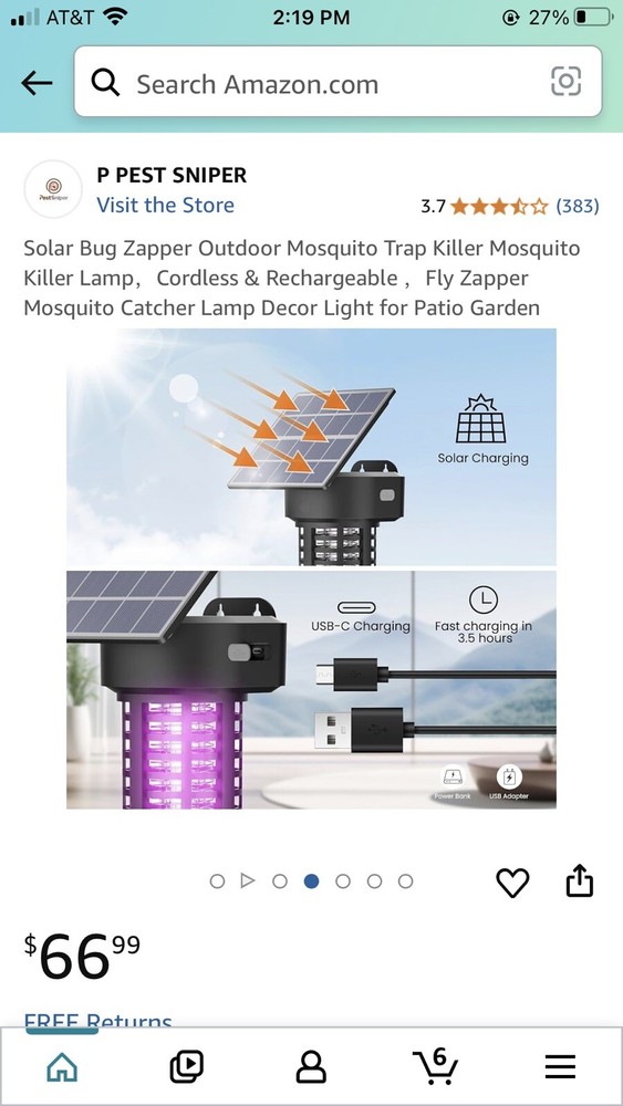 Solar Bug Zapper Outdoor 🦟Mosquito 🦟 Trap Killer New