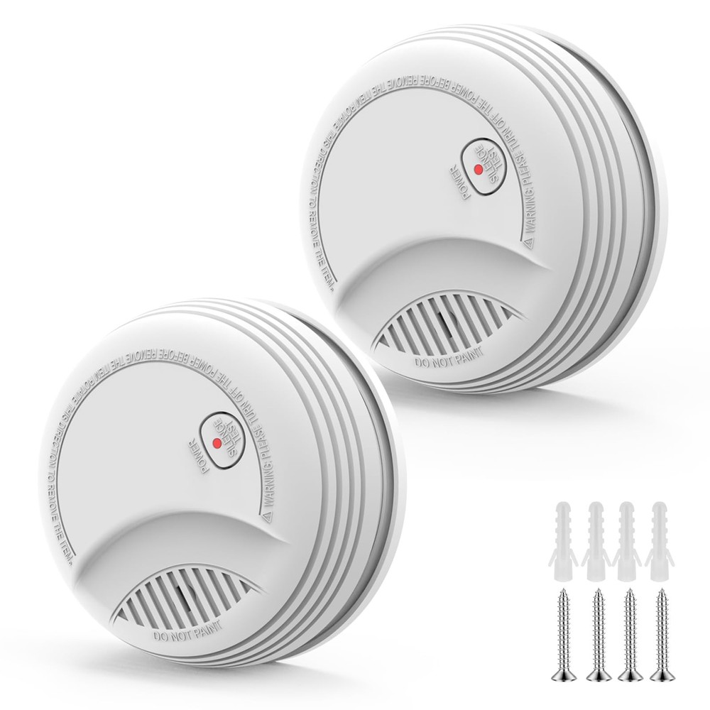 2 Pack Smoke Detector, Photoelectric Sensor Battery-powered 2 Pack, white