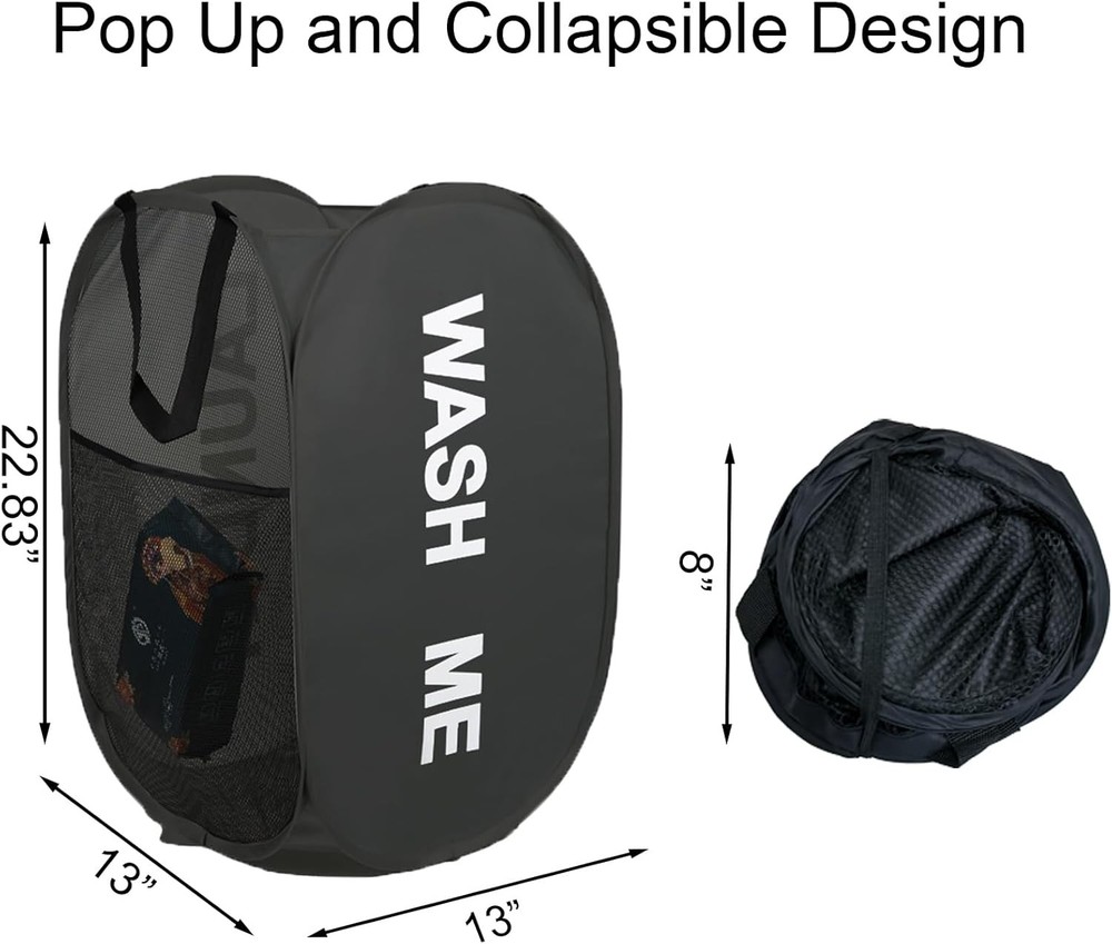 Collapsible Laundry Basket Foldable Hamper Pop Up Large, Black