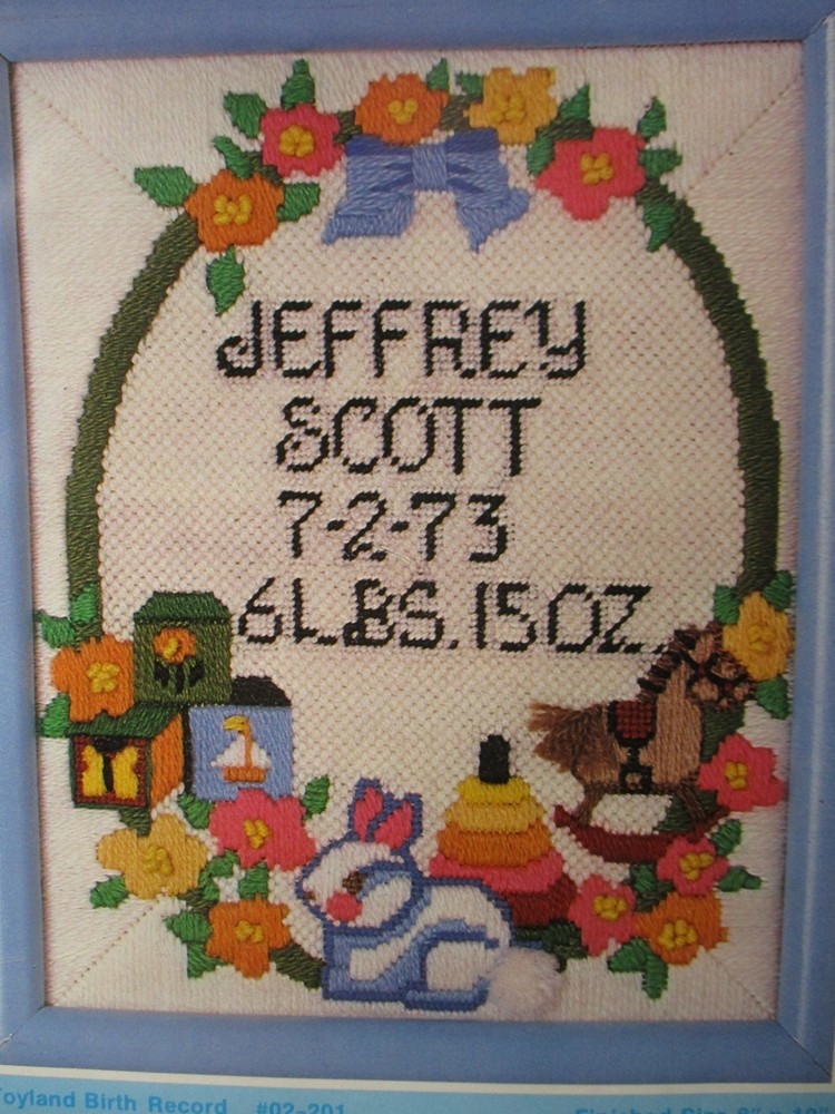 1980 Multiple Choices Needlepoint Kit - Toyland Birth Record - Long Stitch