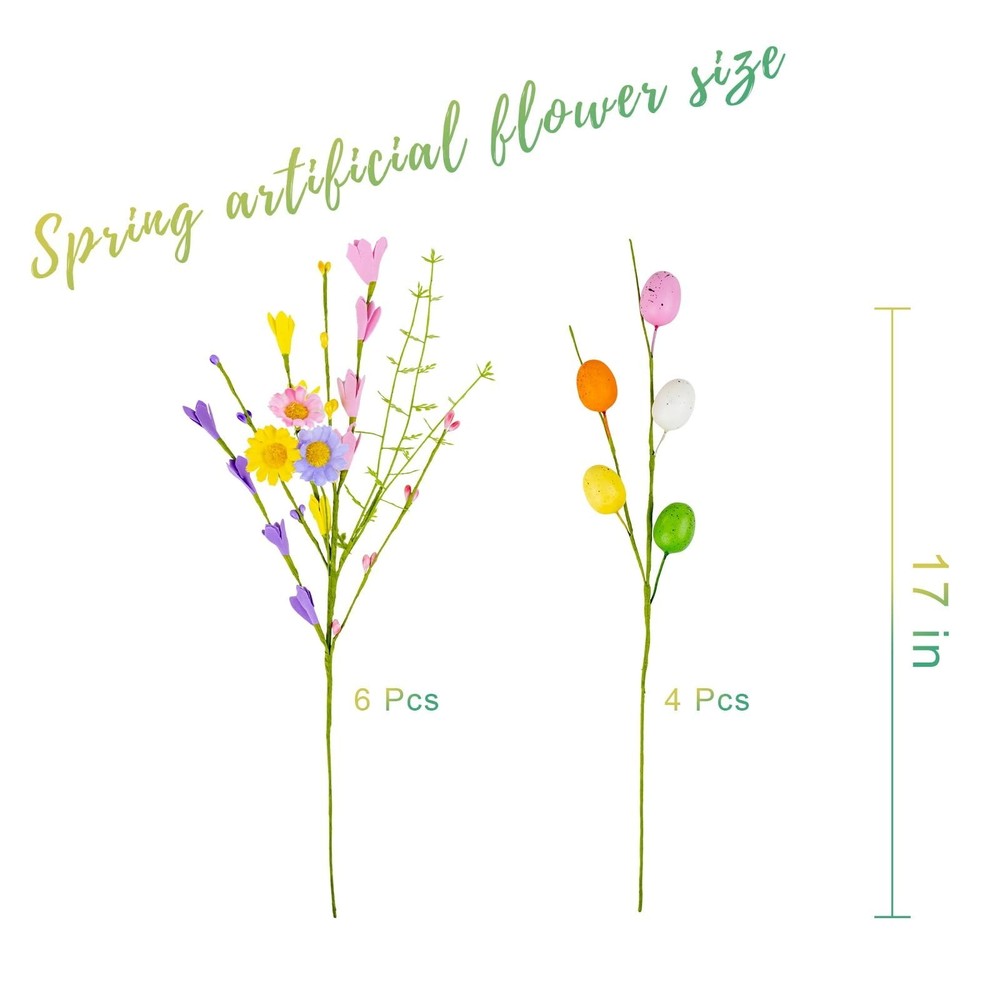 FloralElegance Artificial Easter Flowers with Eggs 10 Pack Easter Floral Pick...