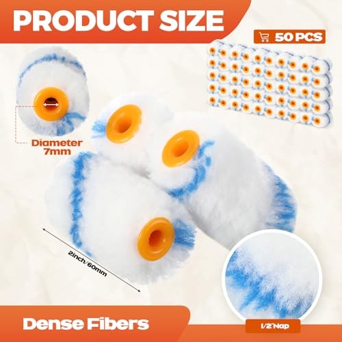 50 Pcs Microfiber Mini Paint Rollers High Density Microfiber Paint 2 Inch