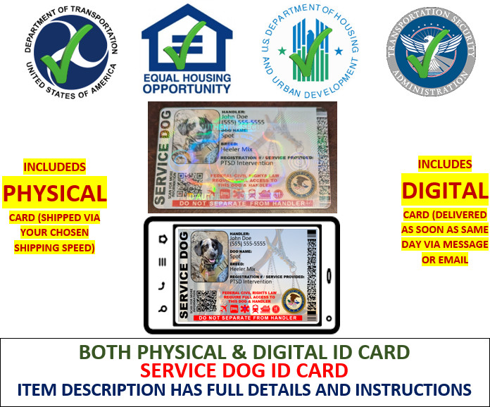 SERVICE DOG ID CARD HOLOGRAPHIC - SINGLE SIDED CUSTOMIZABLE PHYSICAL & DIGITAL