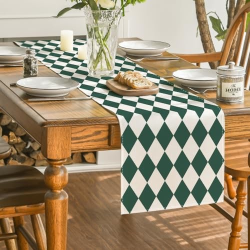 Diamond Plaid St. Patrick's Day Table Runner, 13" x 72", Table Runner Green