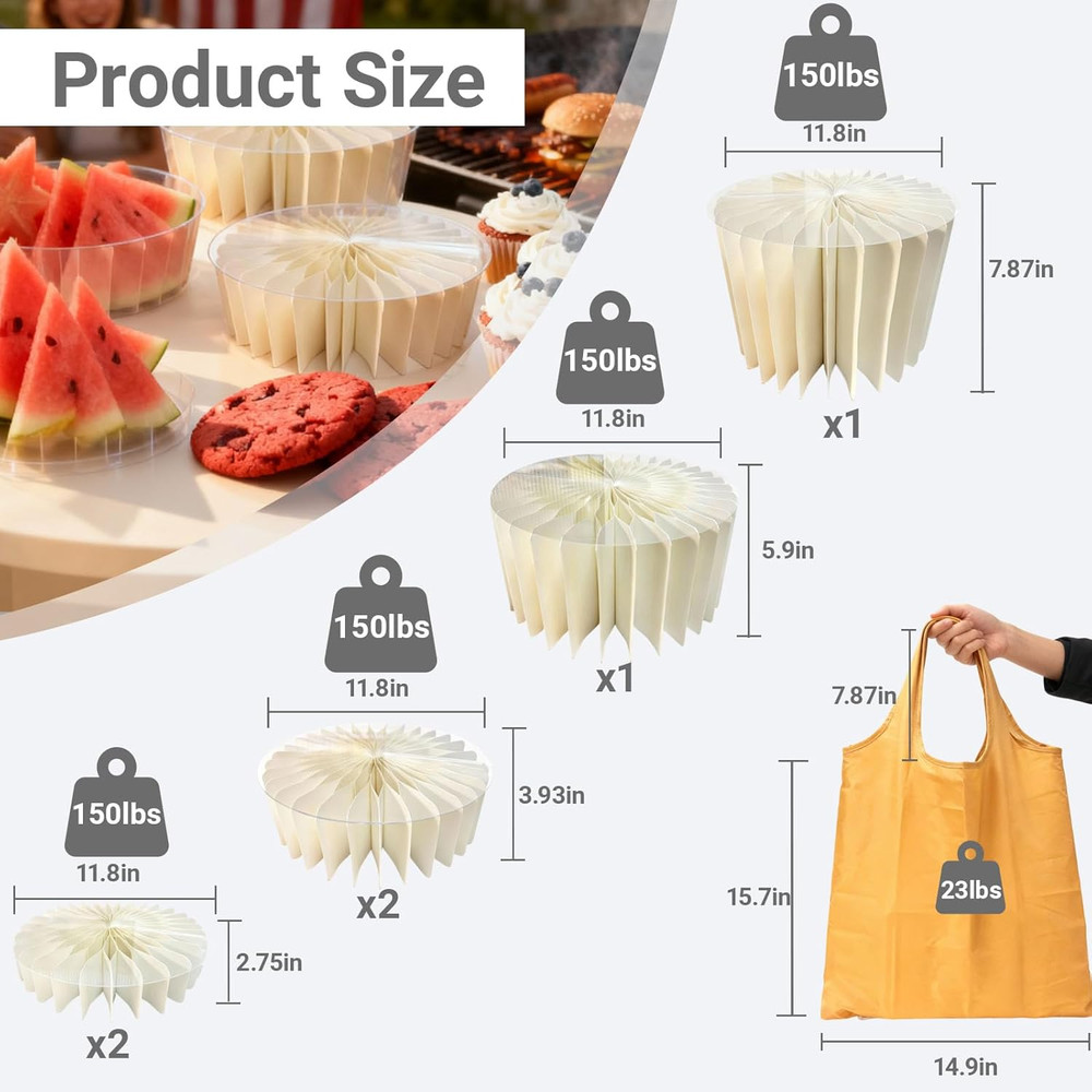 Buffet Risers Set - 6 Pack Foldable Display Stands for Cakes and Desserts