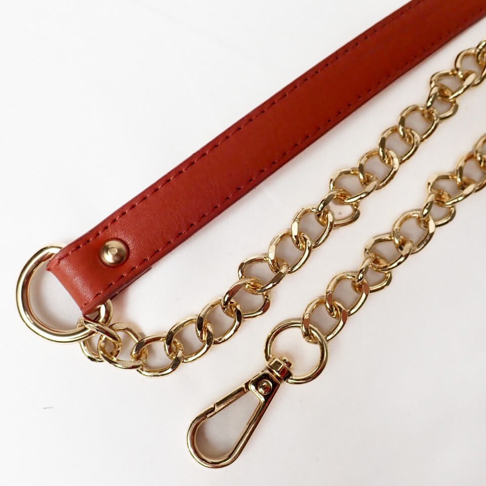 Center Leather Chain Shoulder Strap (Brick) - Cottonraffia
