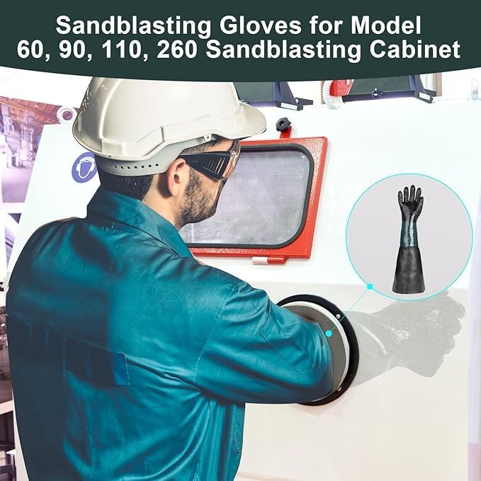 23.6"Sandblasting Gloves Double Layer Protective PU Rubber for Sandblast Cabinet