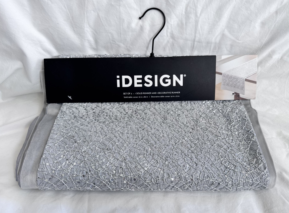 iDesign Set of 2 Table Runner 1 Solid Velvet Runner & 1 Deco Metallic Runner NIP