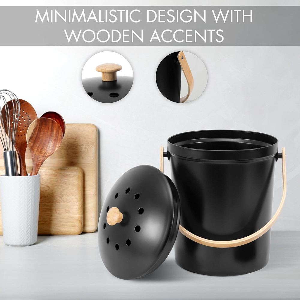 Beautiful Kitchen Compost Bin with Smell Proof Lid - Rust Proof and Odorless Com