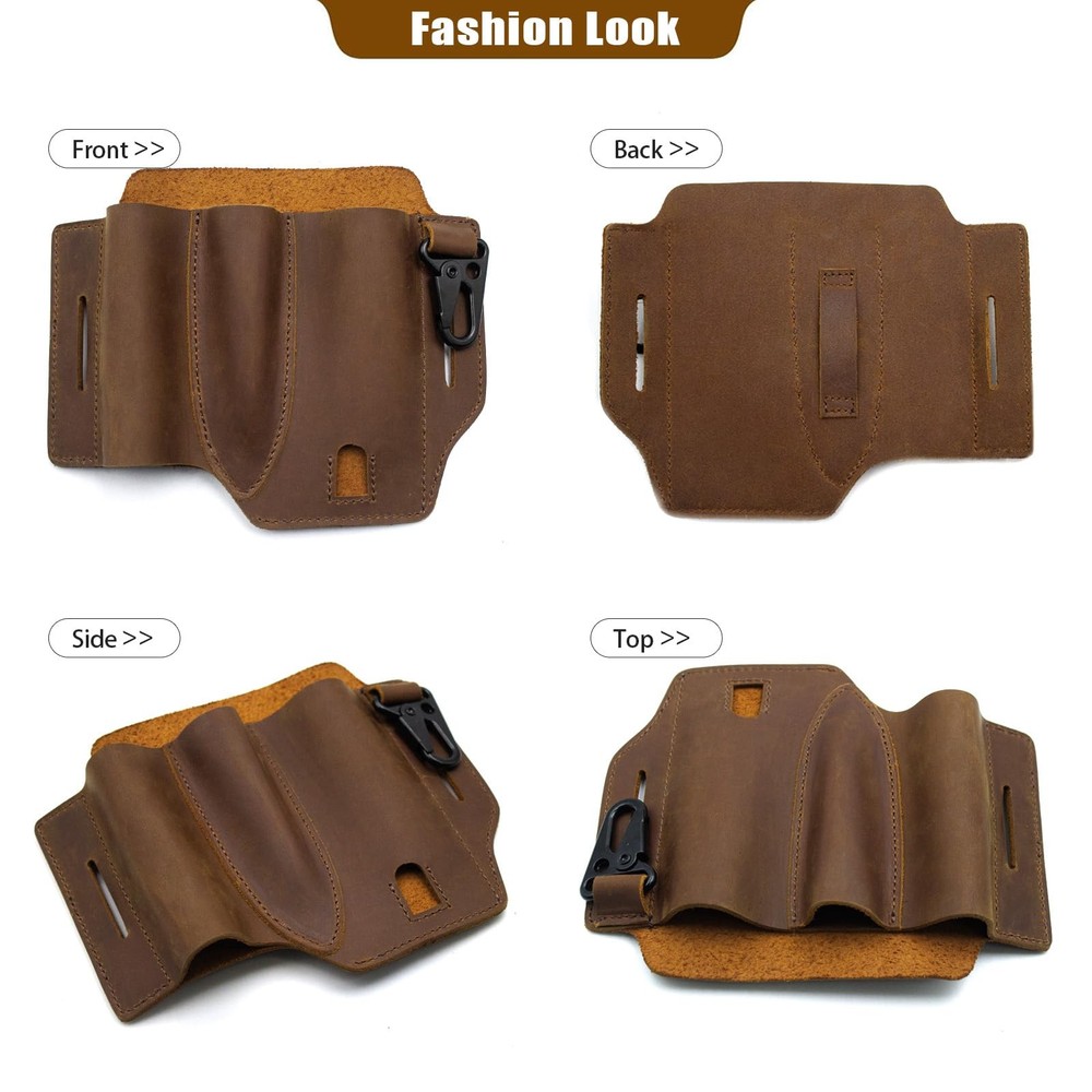 Jack&Chris Leather EDC Multitool Sheath for Belt, Belt Organizer Brown