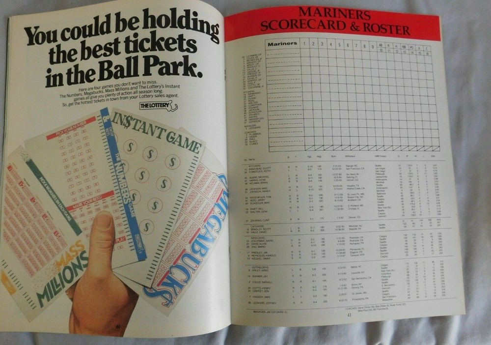 1989 Boston Red Sox Vs Seattle Mariners Program