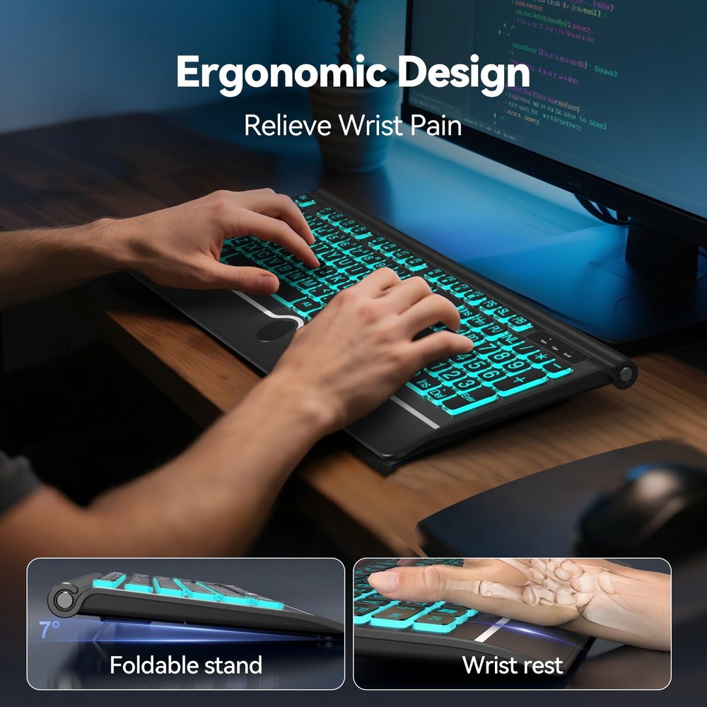 TECKNET Large Print Backlit Keyboard, Wired USB-A Computer Keyboard with Wris...