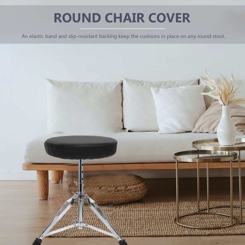 Round Stool Cushion Cover Black Slip Resistant Elastic Protector