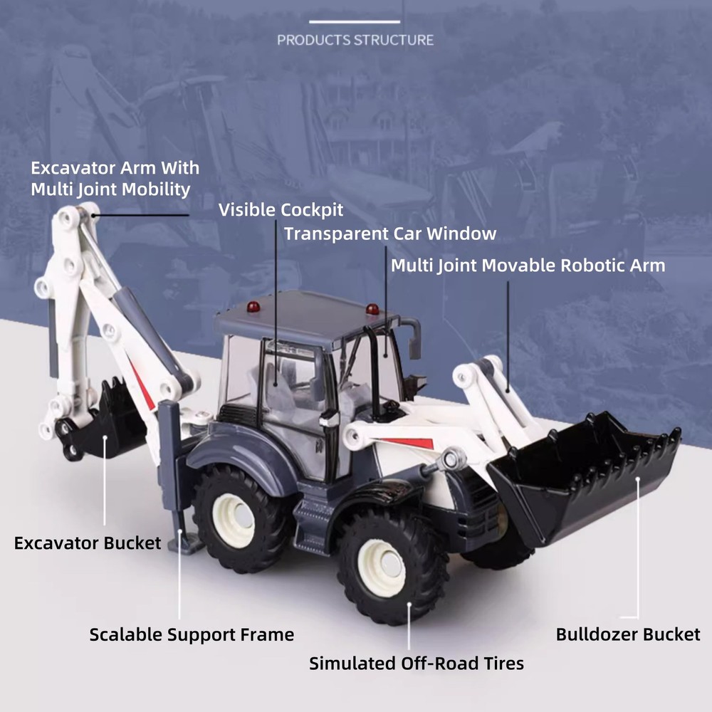 High Simulation Diecast 1/50 Bidirectional Excavator Construction Vehicle Model
