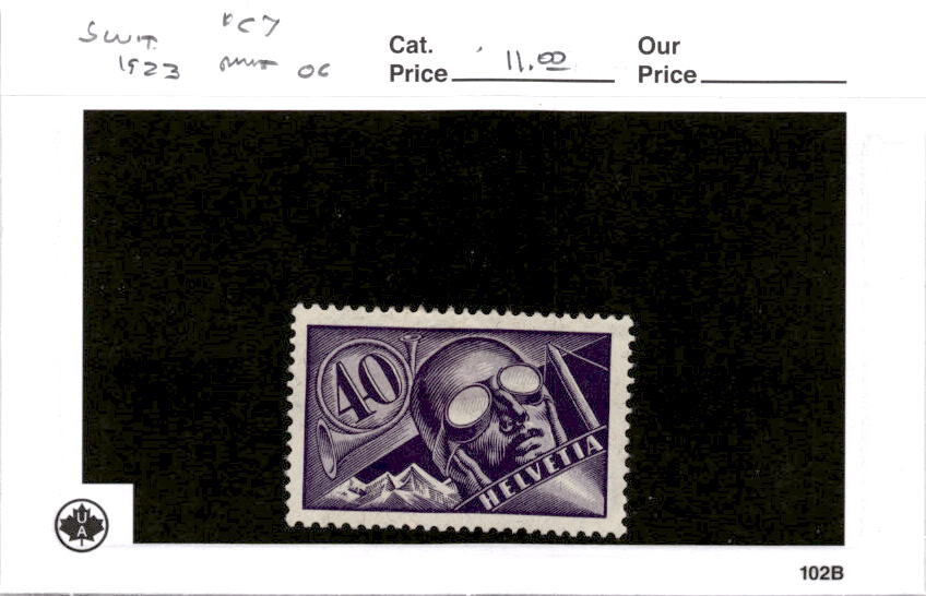 Switzerland, Postage Stamp, #C7 Mint Hinged, 1923 Airplane (AB)