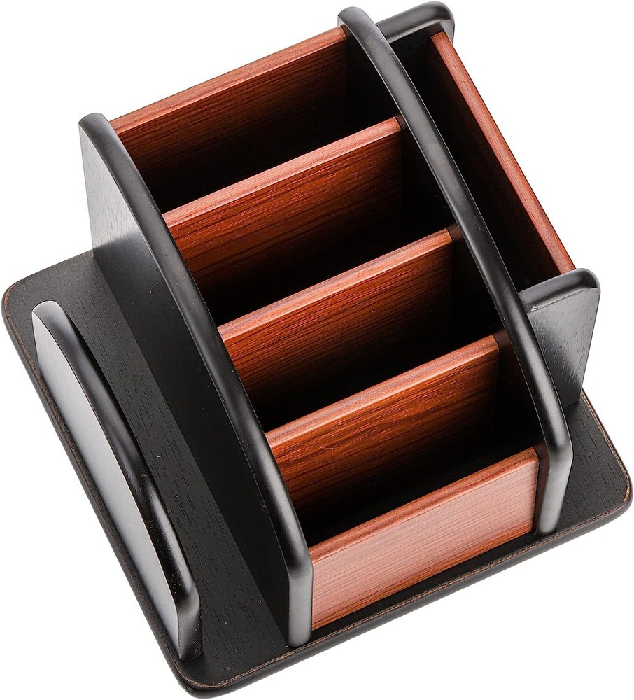 Wood Rotating Remote Caddy, Remote Control Holder for Table, 6-Compartment