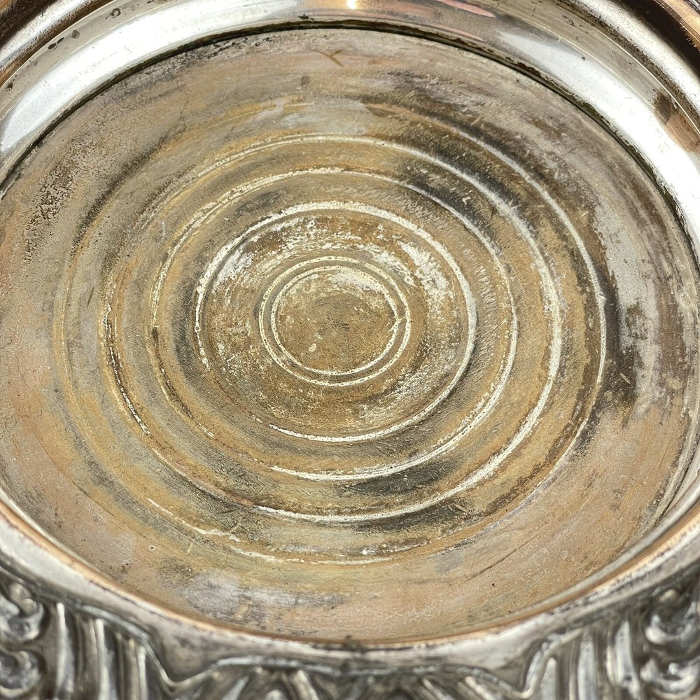 Antique Silver Plated Ornate Bottle Coaster Oak Base 17cm