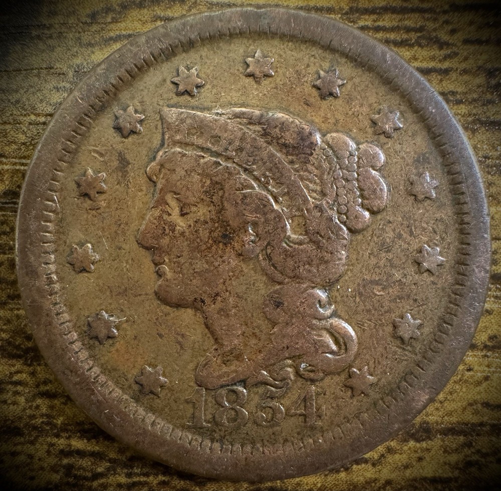 1854 Large Cent Coronet Head Braided Hair Style