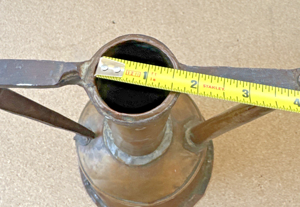 Vintage Handmade Middle Eastern Copper Water Pitcher with Iron Handle Rustic
