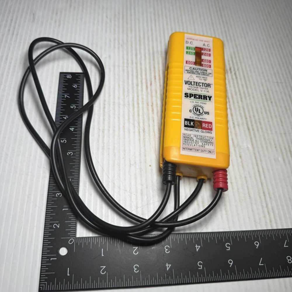 Vintage Sperry Voltector V-11A Voltage Tester Yellow Handheld 600 Volt Max AC/DC
