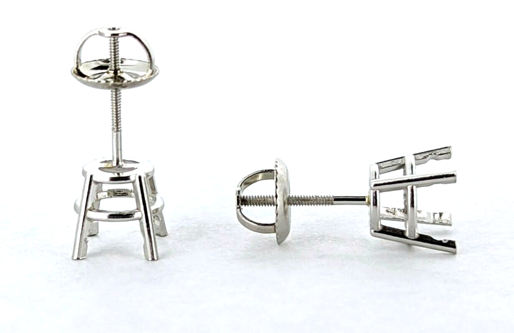 14K Gold 8mm Pre-Notched Stud Earring Settings Screw Backs Pair