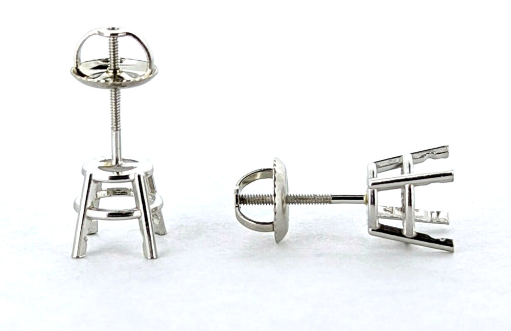 8mm 14K Gold Pre-Notched Stud Earring Settings Screw Backs Pair